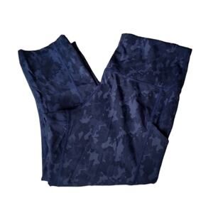 Lingswallow High Waisted Crop Legging in ‘Deep Blue’ Navy Camo Print Size Medium